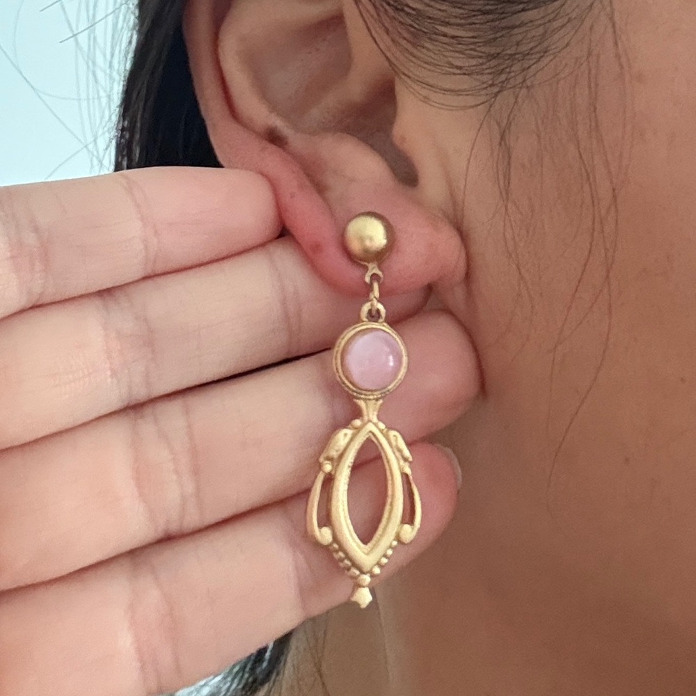 Chic Vintage Gold and Pink Dangle Earrings